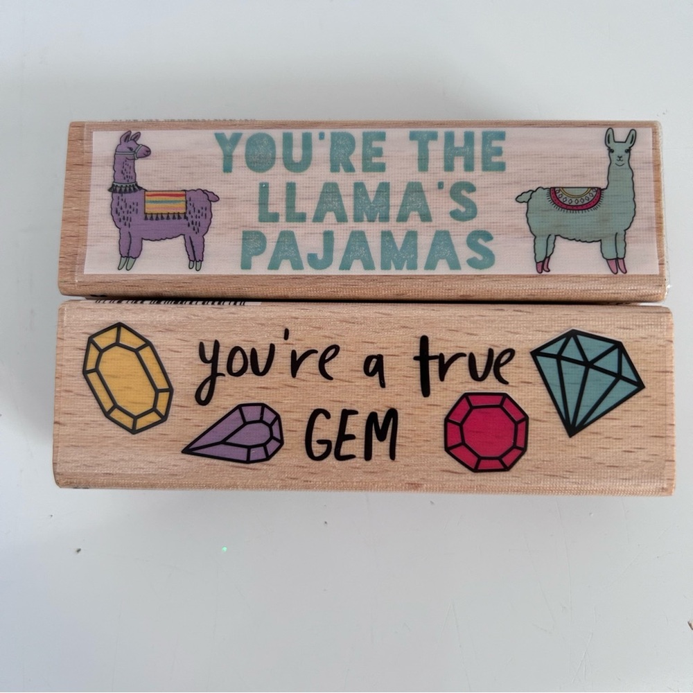 Lot of 2 CRAFT SMART wood stamps GEM LLAMA 4” x 1-1/4”